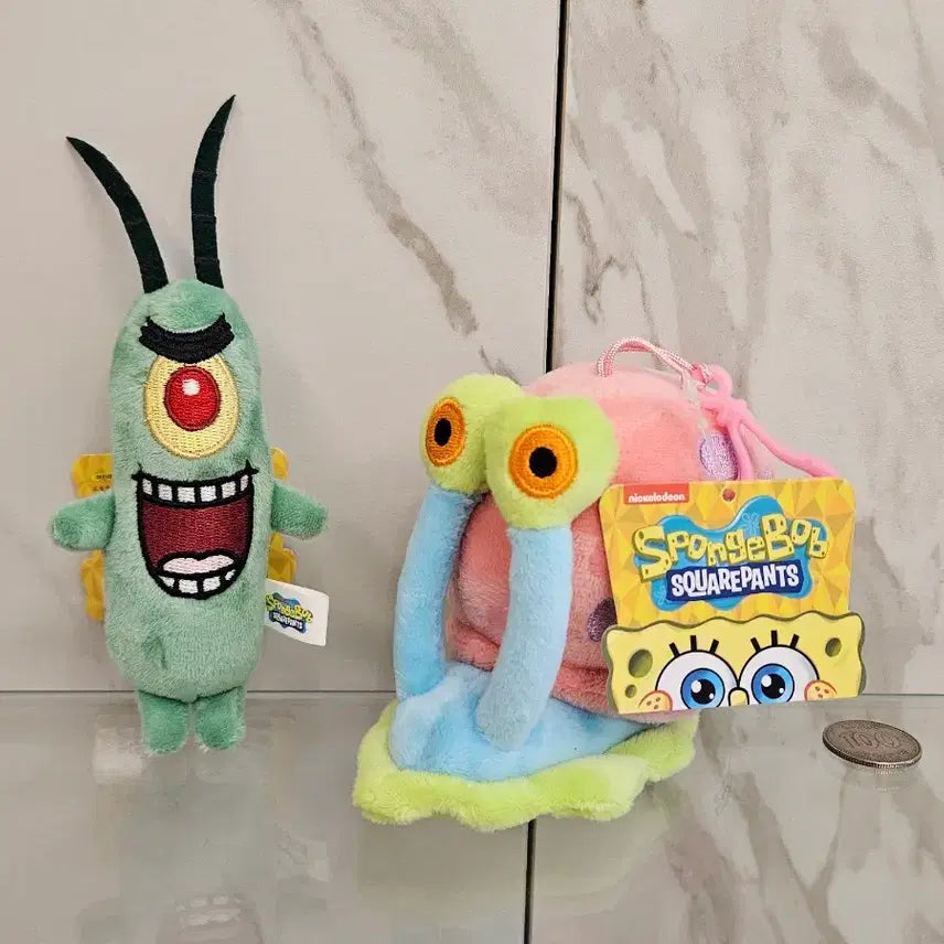 [BUNJANG] SpongeBob Plankton &amp; Pincus Keychain Plush Set / [새상품] 스펀지밥 플랑크톤&amp;핑핑이 세트 (가방고리 인형)