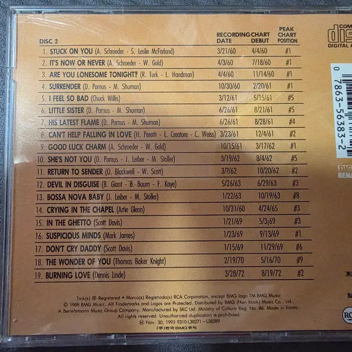 [BUNJANG] Elvis Presley The Top Ten Hits CD / 엘비스 프레슬리 앨범 TOP TEN HITS엘비스 프레슬리 The Top Ten Hits CD