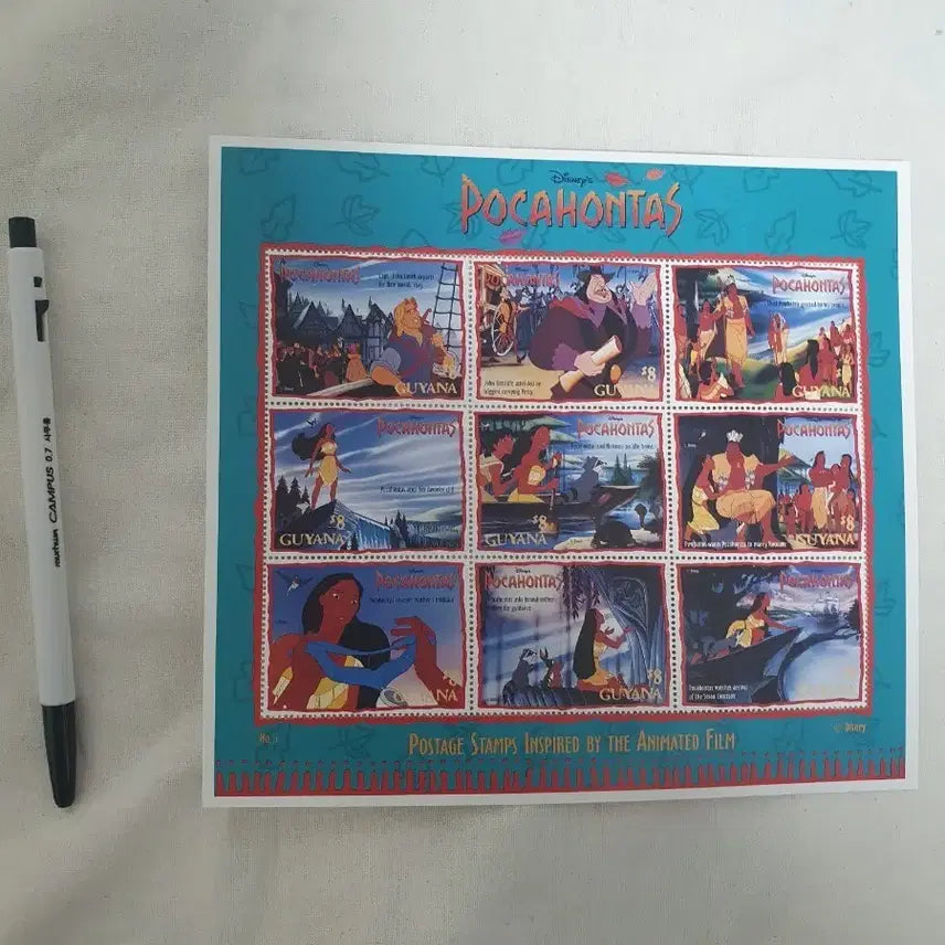 [BUNJANG] Disney Pocahontas Stamp Sheet Guyana 1995 Unused / 디즈니 포카혼타스 우표 전지