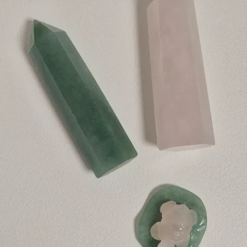 [BUNJANG] Natural Stone Set: Rose Quartz, Green Aventurine, Turtle Carving, Desk Decor / 천연원석 세트 인테리어 소품 (로즈쿼츠 , 그린 아벤츄린,거북이 카빙,포인트) 데스크테리어