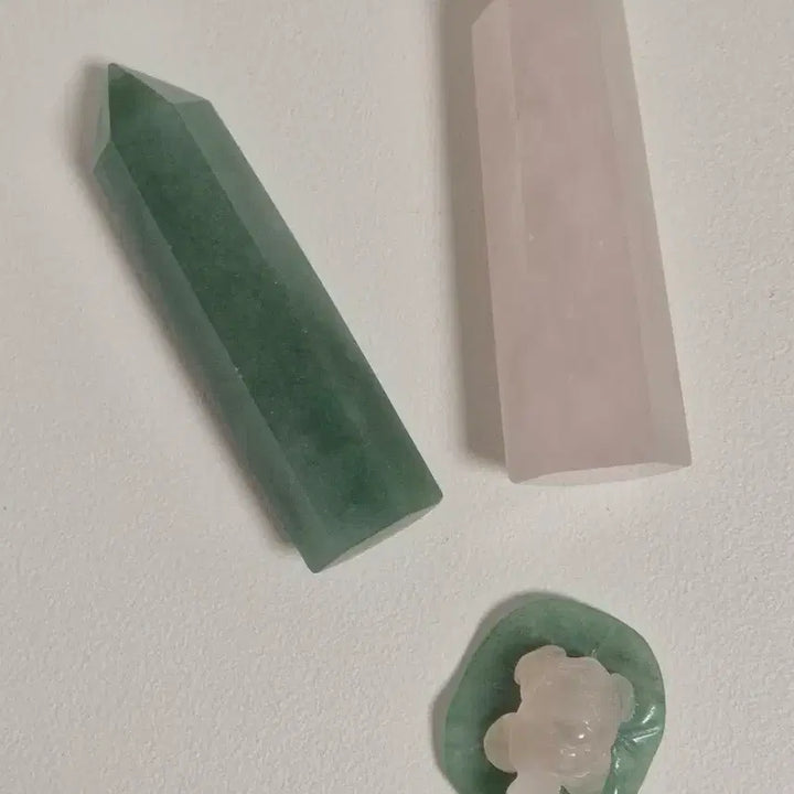 [BUNJANG] Natural Stone Set: Rose Quartz, Green Aventurine, Turtle Carving, Desk Decor / 천연원석 세트 인테리어 소품 (로즈쿼츠 , 그린 아벤츄린,거북이 카빙,포인트) 데스크테리어