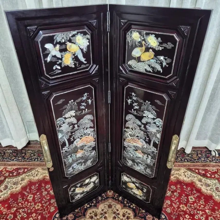 [BUNJANG] 1970s Vintage Tongyeong Segmented Mother-of-Pearl 2-Panel Folding Screen / No8-2 70S 빈티지 통영 세절자개 2폭 병풍
