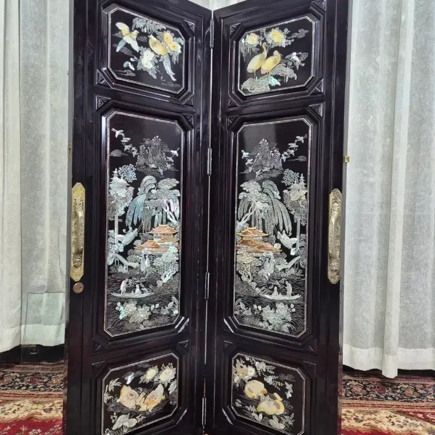 [BUNJANG] 1970s Tongyeong Segmented Mother-of-Pearl 2-Panel Folding Screen / No8-1 70S 빈티지 통영 세절자개 2폭 병풍