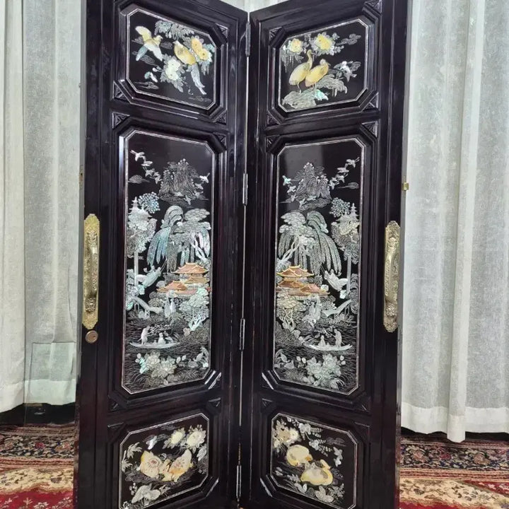 [BUNJANG] 1970s Tongyeong Segmented Mother-of-Pearl 2-Panel Folding Screen / No8-1 70S 빈티지 통영 세절자개 2폭 병풍