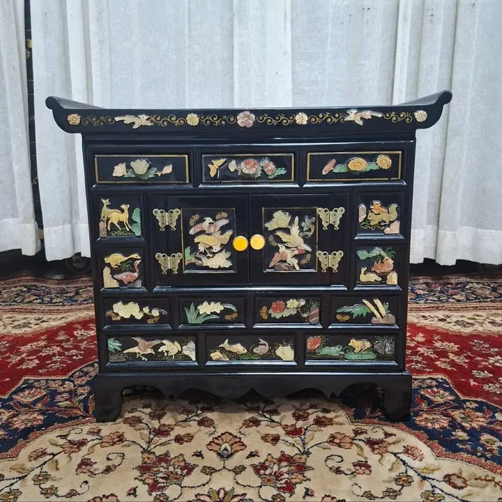 [BUNJANG] Asian Classic Stone Inlay Mother of Pearl Chest / 동양엔틱 아시안클래식 옥돌상감 나전칠기 머릿장