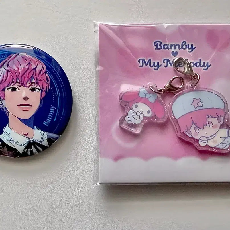 [BUNJANG] PLAVE Bambi Charm Keychain &amp; Can Badge Set / 플레이브 밤비 참키링 캔뱃지