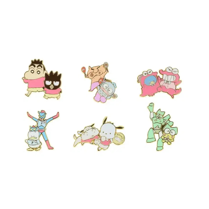 [BUNJANG] Crayon Shin-chan x Sanrio Random Pin Badge Set (6 Types) / 크레용신짱 짱구 X 산리오 랜덤 핀뱃지 6종