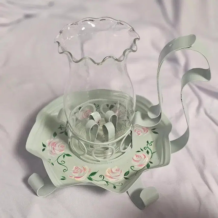 [BUNJANG] Vintage Hand-Painted Mint Single Candle Holder / 빈티지 핸드페인팅 민트 촛대 1구 캔들홀더 챔버