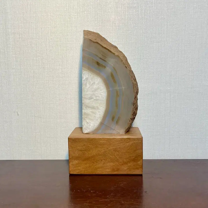 [BUNJANG] Natural Agate Slice with Wooden Stand / 천연 마노석 원석(원목좌대포함)