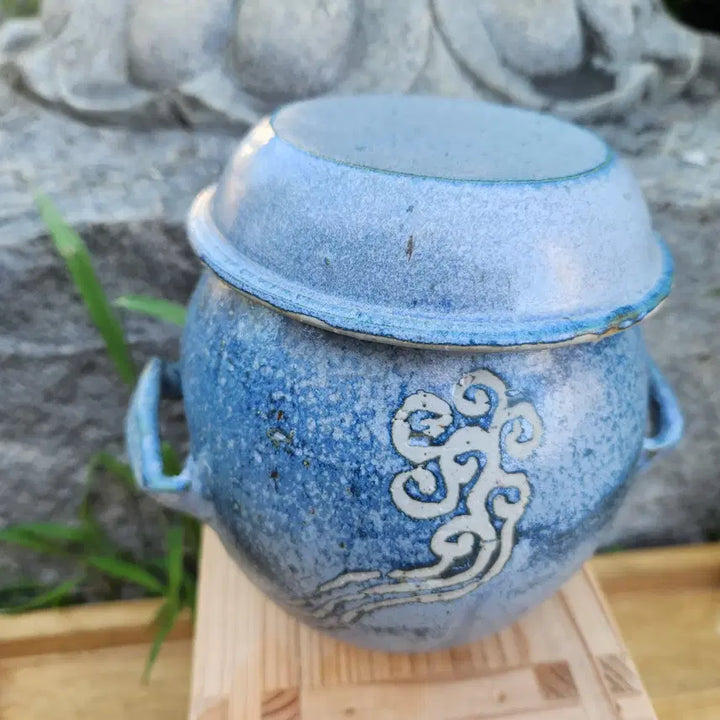 [BUNJANG] 1980s Blue Glaze Ewer-Shaped Tea Caddy / 80년대 청채 항아리형 차호