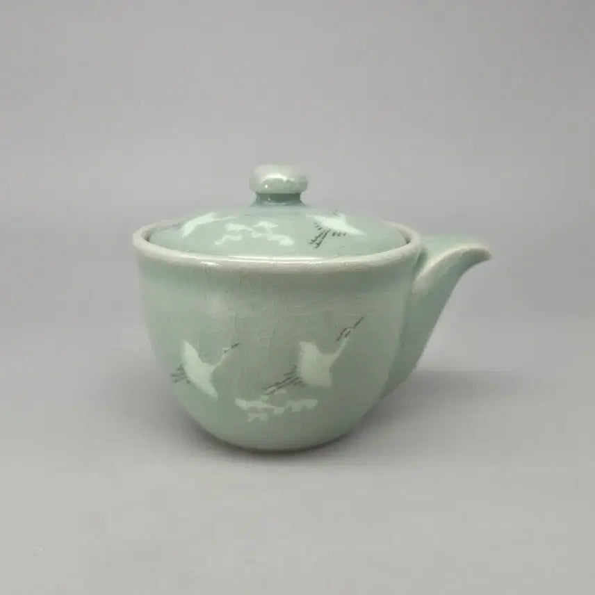 [BUNJANG] Master Kim Se-yong Celadon Inlaid Crane &amp; Cloud Tea Set (5-Person) / 도자기 차도구 명장 제349호 세창 김세용 청자 상감 운학문 다기 5인셋