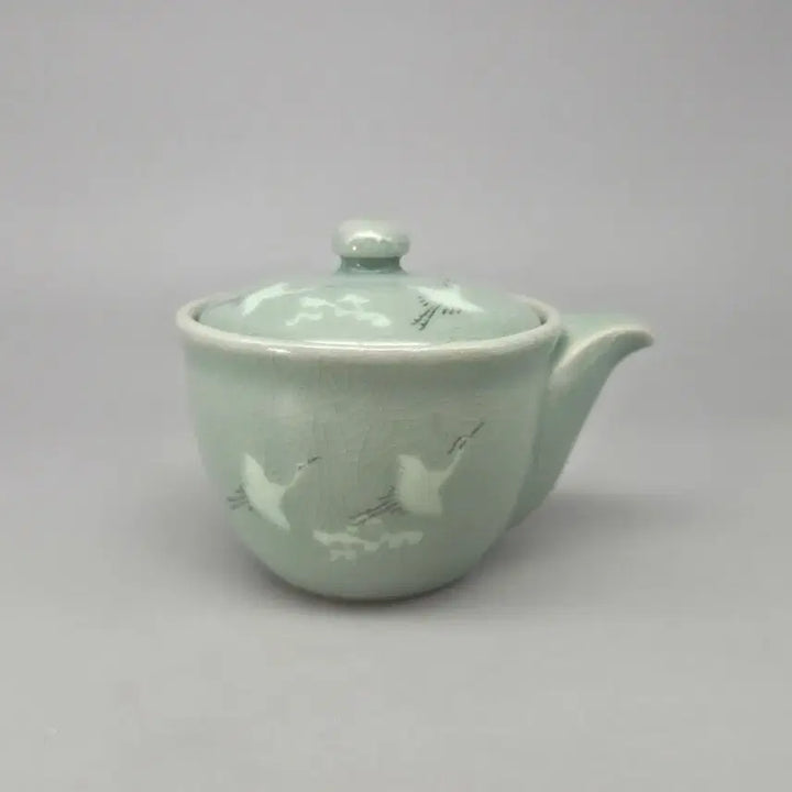 [BUNJANG] Master Kim Se-yong Celadon Inlaid Crane &amp; Cloud Tea Set (5-Person) / 도자기 차도구 명장 제349호 세창 김세용 청자 상감 운학문 다기 5인셋