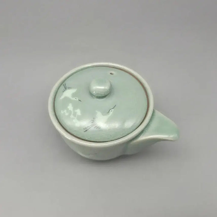 [BUNJANG] Master Kim Se-yong Celadon Inlaid Crane &amp; Cloud Tea Set (5-Person) / 도자기 차도구 명장 제349호 세창 김세용 청자 상감 운학문 다기 5인셋