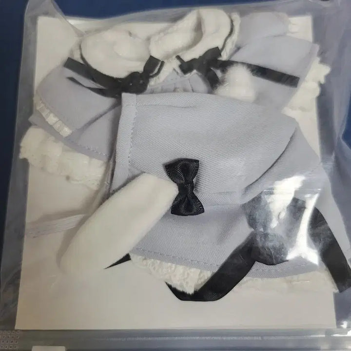 [BUNJANG] 10cm Plush Blue Bonnet Dress Set / 10cm 솜인형옷 우블 플르슈 블루 파랑 하늘 보닛 원피스 무속성 누이옷 리본
