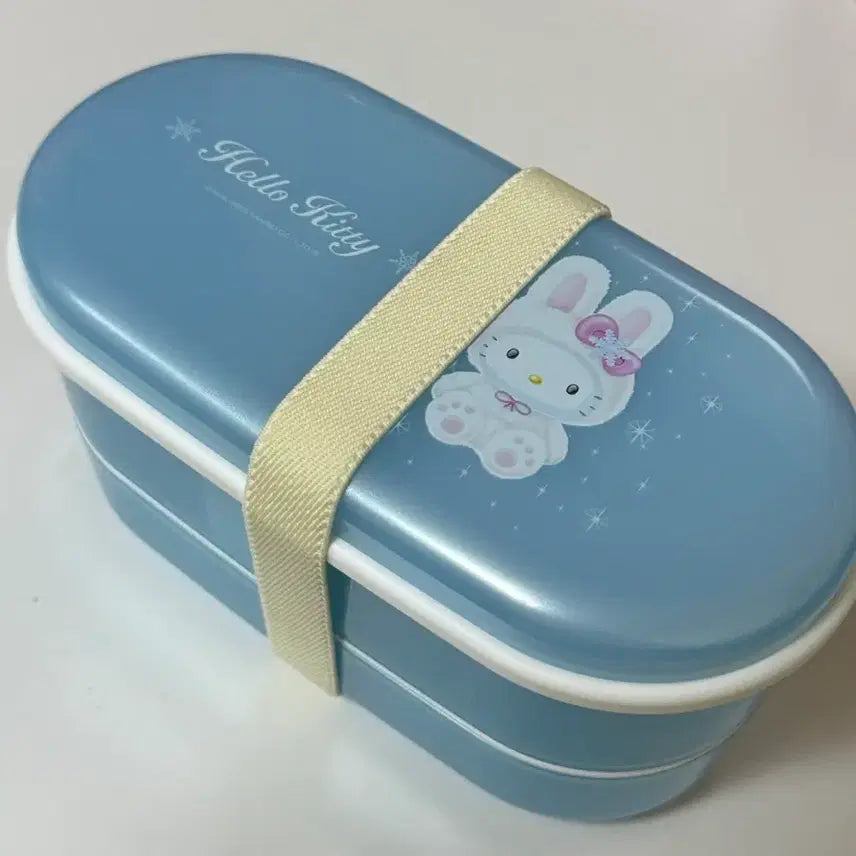 [BUNJANG] Vintage Hello Kitty Blue 2-Tier Lunchbox Container / 특가)고전키티 2단 도시락보관함