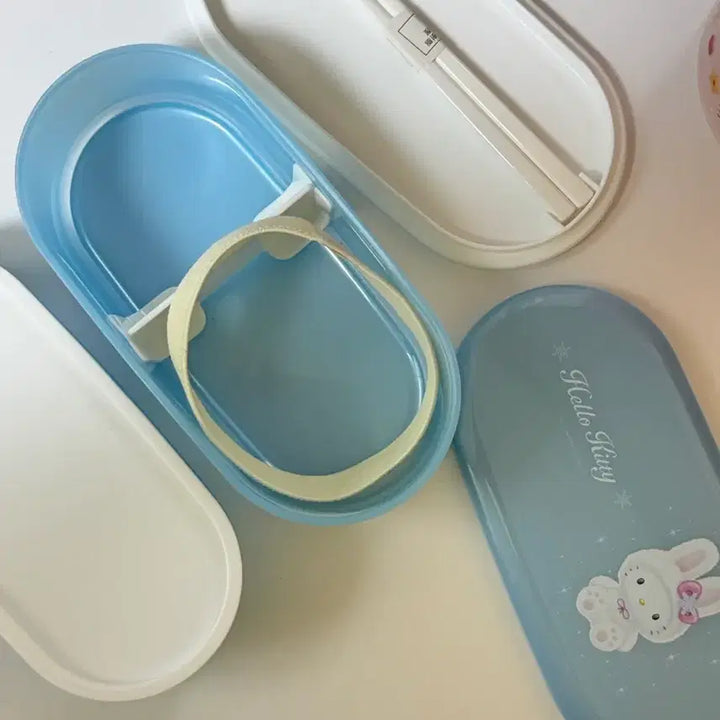 [BUNJANG] Vintage Hello Kitty Blue 2-Tier Lunchbox Container / 특가)고전키티 2단 도시락보관함