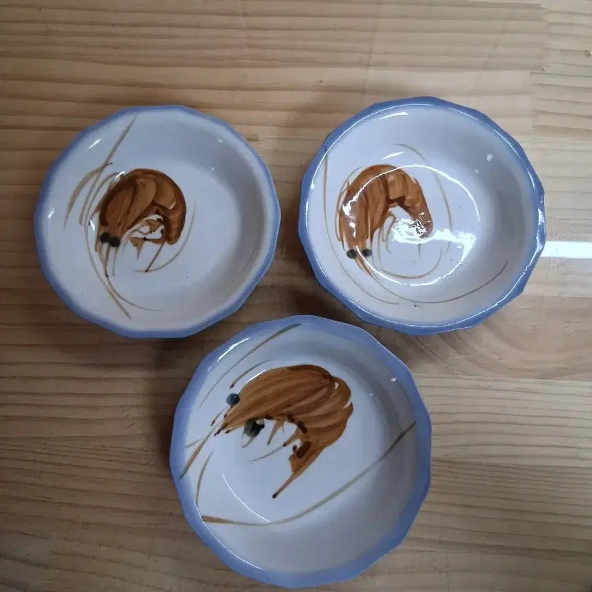 [BUNJANG] Celadon Set of 3 Shrimp Pattern Plates / 새우 그림 외사기 접시 3개