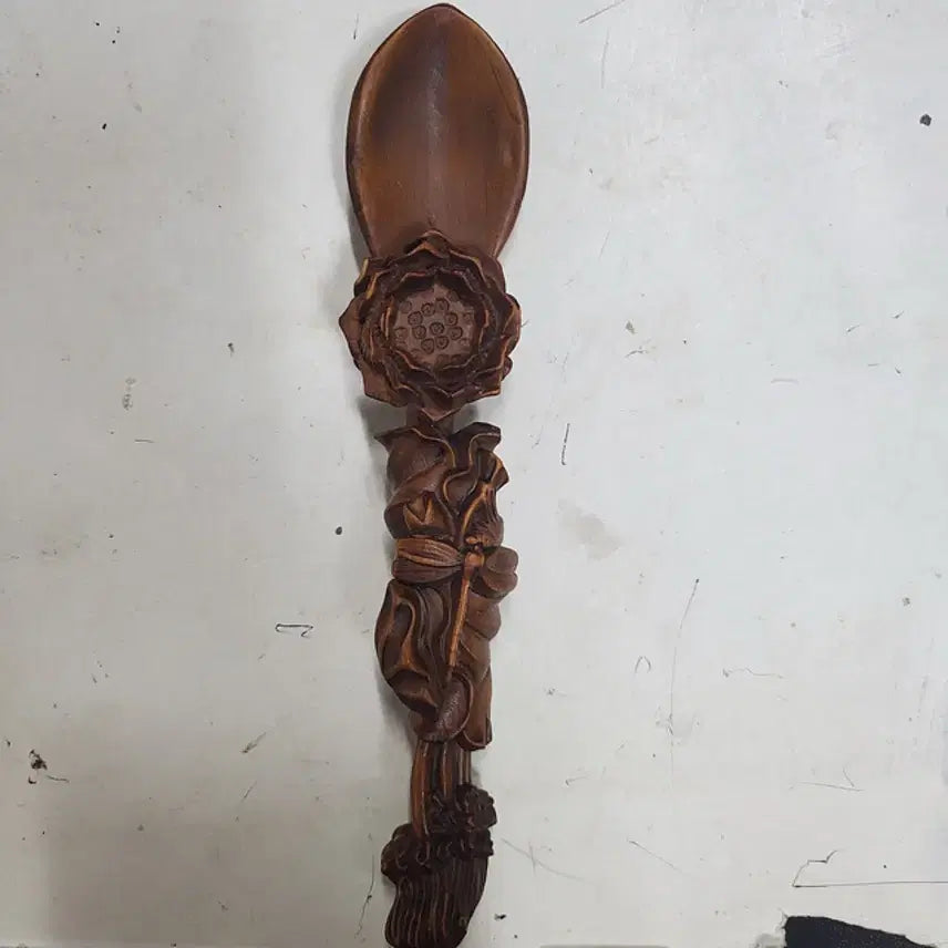 [BUNJANG] Boxwood Carved Lotus Design Tea Scoop - Chinese Antique Art Collectible / 황양목 목제 연화문 조각 찻시 차도구 중국 골동품 고미술품 수집품