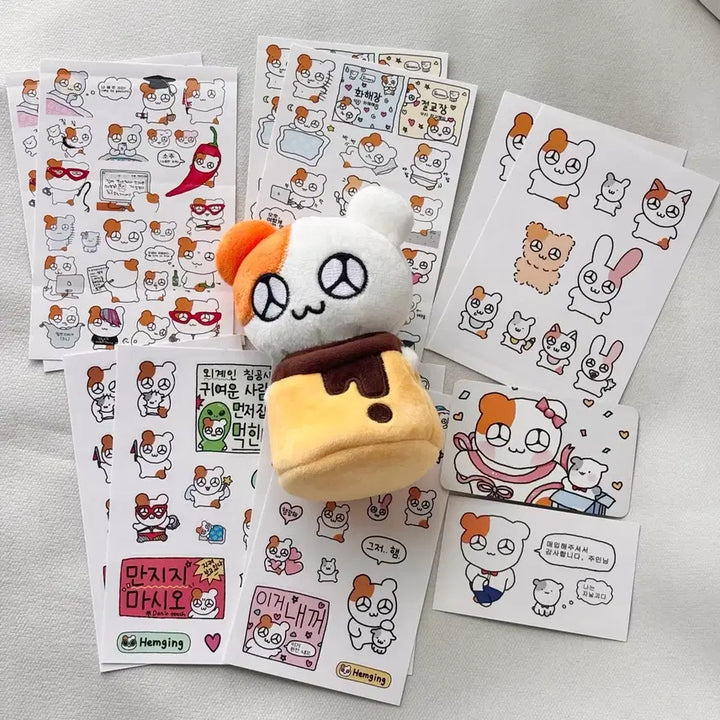 [BUNJANG] Hamging Plush Pudding Outfit Sticker Memo Pad Set Bundle / 햄깅이 인형 푸딩옷 스티커 떡메모지 세트 일괄