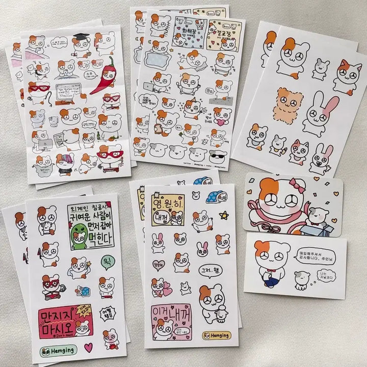 [BUNJANG] Hamging Plush Pudding Outfit Sticker Memo Pad Set Bundle / 햄깅이 인형 푸딩옷 스티커 떡메모지 세트 일괄
