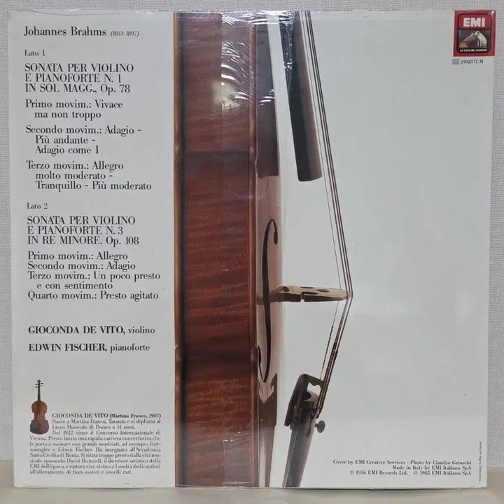 [BUNJANG] Gioconda De Vito &amp; Edwin Fischer: Brahms Violin Sonatas No. 1 &amp; 3 (Regenlied) - Italian EMI Original First Pressing LP (Sealed) / 미개봉,이탈리아 EMI] 지오콘다 데 비토: 브람스 바이올린 소나타 1번(비의 노래) &amp; 3번/ 에드빈 피셔 LP