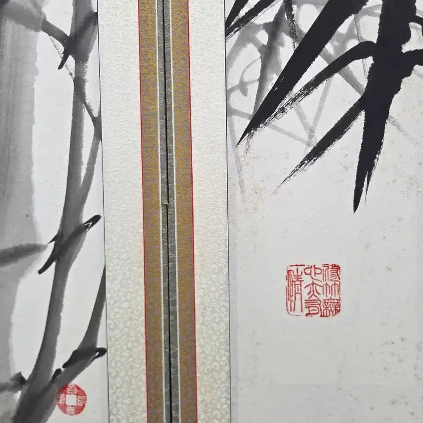 [BUNJANG] Kim Jin-young 8-Panel Folding Screen with Bamboo and Painting / 오무 김진영/진품/병풍/대나무/그림/8폭