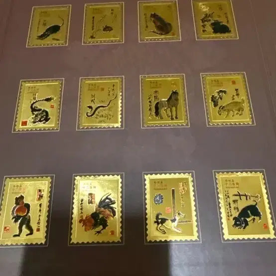 [BUNJANG] Twelve Zodiac Animals Gold Leaf Stamp Set / 십이지신 금박 우표 세트