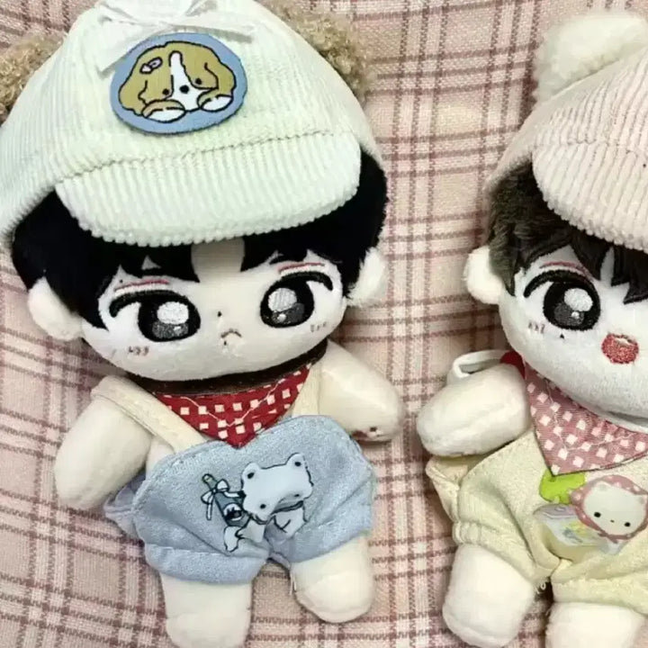[BUNJANG] 10cm Doll Clothes Set with Dog Hat and Overalls / 새상품 10cm인형 옷 세트, 강아지 모자 멜빵바지 인형옷, 솜인형옷 세트
