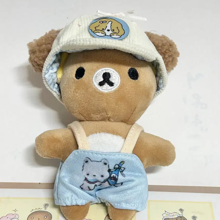 [BUNJANG] 10cm Doll Clothes Set with Dog Hat and Overalls / 새상품 10cm인형 옷 세트, 강아지 모자 멜빵바지 인형옷, 솜인형옷 세트