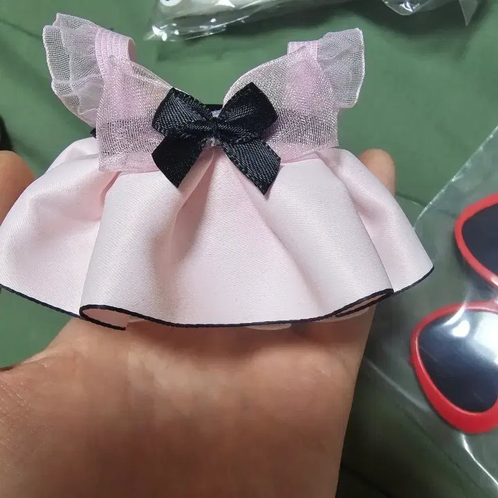 [BUNJANG] 10cm Doll Clothes Pink Ribbon Puff Dress / 10cm 인형옷 핑크 리본 퍼프 원피스