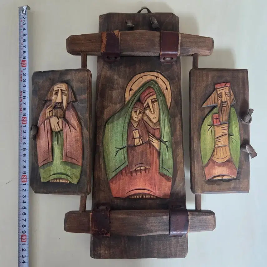 [BUNJANG] 1950s Antique Madonna and Child Wooden Sculpture / 50년대 앤틱 성모자상 나무조각 가죽 가톨릭 천주교 성인