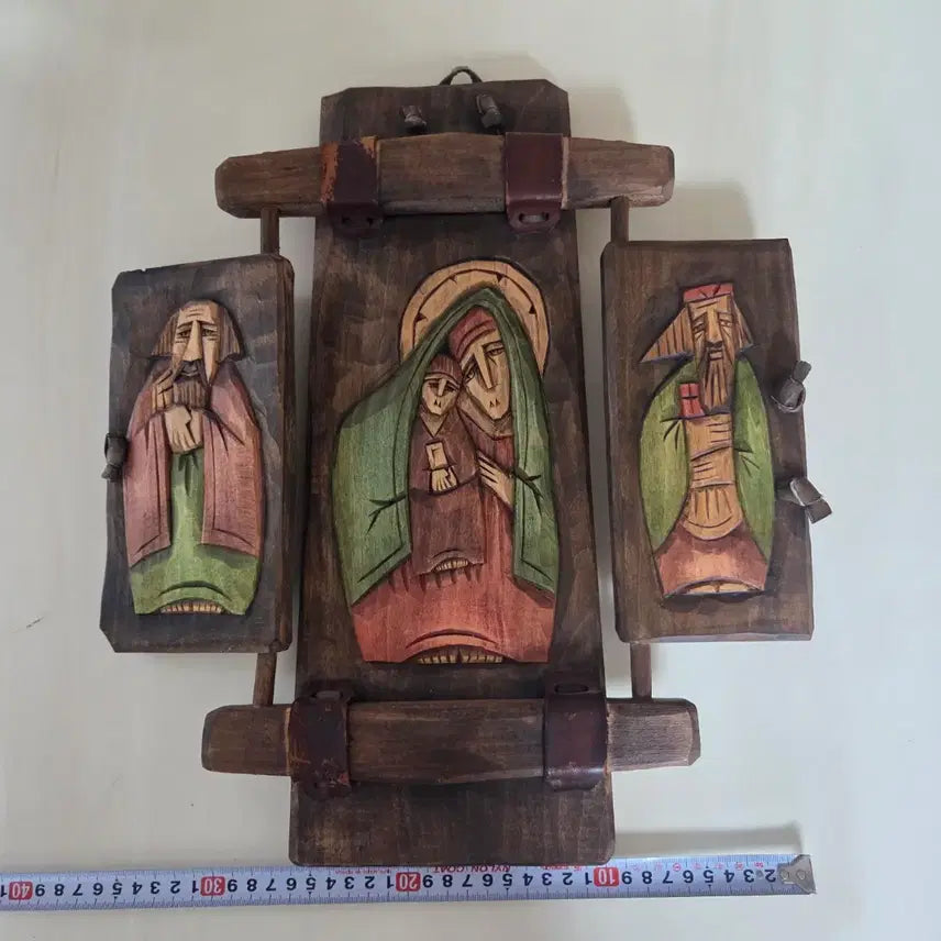 [BUNJANG] 1950s Antique Madonna and Child Wooden Sculpture / 50년대 앤틱 성모자상 나무조각 가죽 가톨릭 천주교 성인