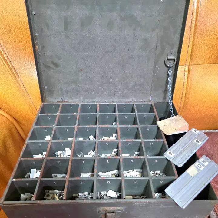 [BUNJANG] US Military Vintage Letterpress Block Set with Holder and Mallet / 미군 빈티지 밀리미터납활자세트(근대사골동품)
