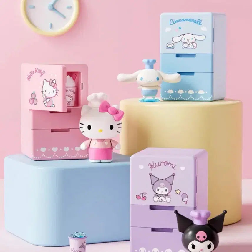 [BUNJANG] Sanrio Kitty Cinnamoroll Kuromi Kitchen Refrigerator Toy Figure Set (Sealed) / [미개봉 정품] 산리오 키티 시나모롤 쿠로미 주방 냉장고 장난감 피규어 세트