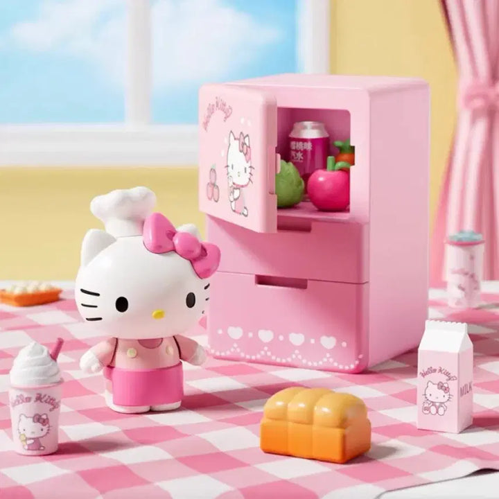 [BUNJANG] Sanrio Kitty Cinnamoroll Kuromi Kitchen Refrigerator Toy Figure Set (Sealed) / [미개봉 정품] 산리오 키티 시나모롤 쿠로미 주방 냉장고 장난감 피규어 세트