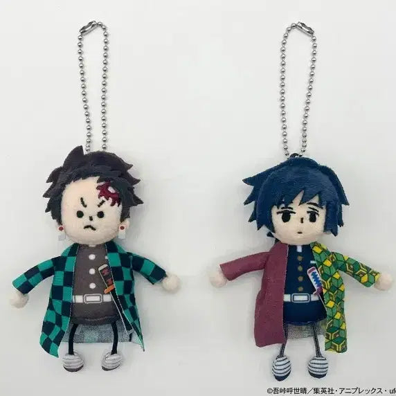 [BUNJANG] Tanjiro Kamado &amp; Giyu Tomioka Techitechi Mascot Plush Set (Sealed) / (미개봉) 카마도 탄지로 &amp; 토미오카 기유 테치테치 마스코트 봉제인형 세트