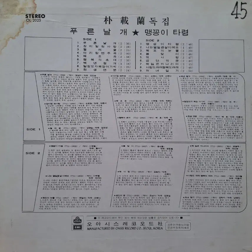 [BUNJANG] Park Jae-ran Blue Wings / Maenggongi Taryeong LP / 귀한음반/박재란-푸른 날개/맹꽁이 타령 LP