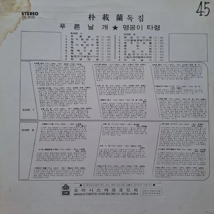 [BUNJANG] Park Jae-ran Blue Wings / Maenggongi Taryeong LP / 귀한음반/박재란-푸른 날개/맹꽁이 타령 LP