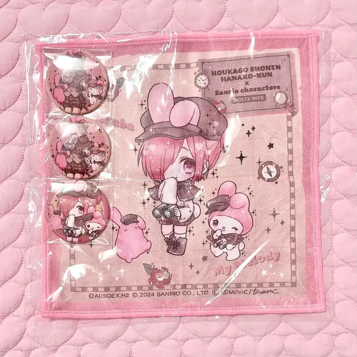 [BUNJANG] Jibaku Shonen Hanako-kun Mitsuba Sousuke Sanrio My Melody Collaboration Mini Towel &amp; Can Badge Set / 지박소년 하나코군 지하군 미츠바 소스케 산리오 마이멜로디 콜라보 미니타올 캔뱃지