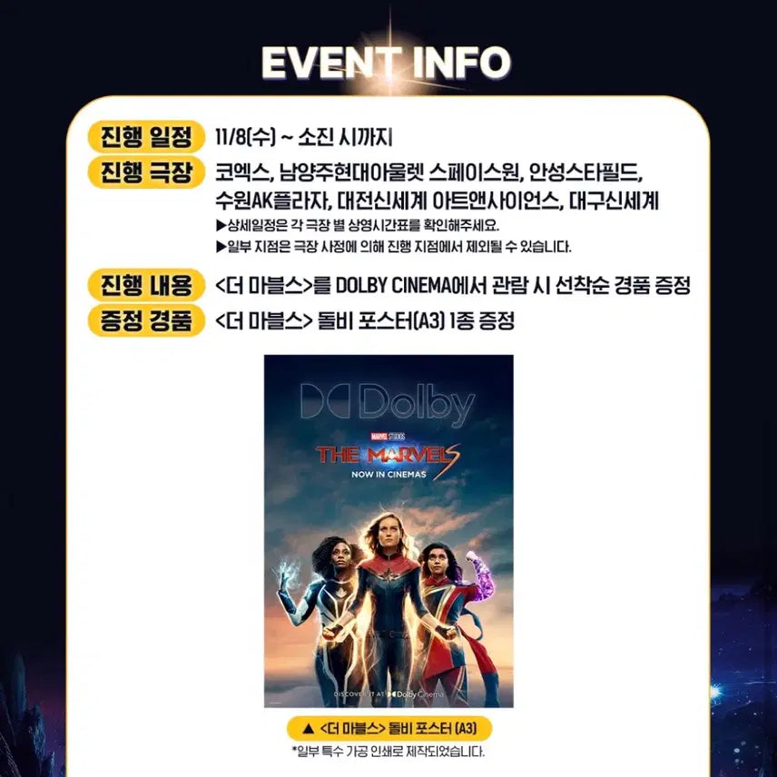 [BUNJANG] The Marvels Dolby Cinema Poster A3 / [더마블스 돌비시네마 포스터] / A3 메가박스 dolby 마블 marvel