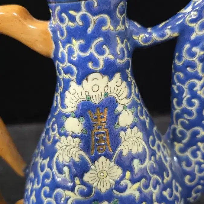 [BUNJANG] Antique Chinese Enamel Teapot Decorated with Blue and White Porcelain Patterns / 골동품 중국 범랑형태의 주자