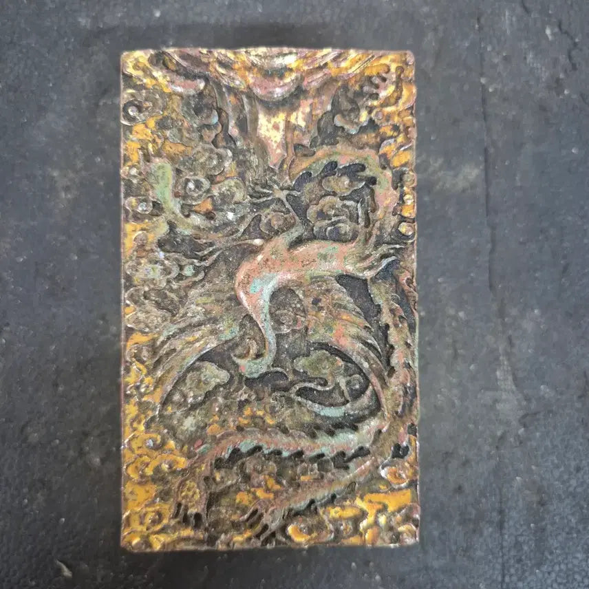 [BUNJANG] Celadon Blue-Gold Dragon and Phoenix Pattern Incense Burner / 청금동용봉문인장인함
