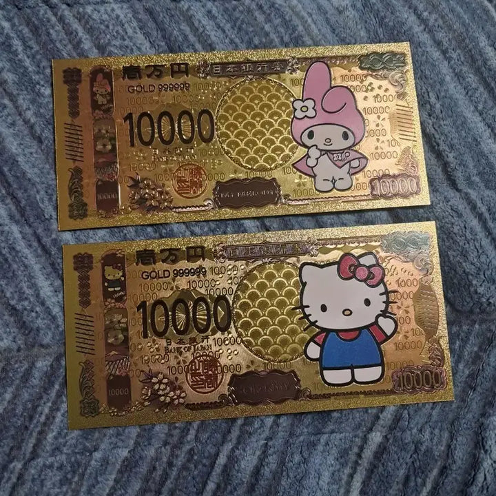 [BUNJANG] Hello Kitty My Melody Gold Foil Commemorative Banknotes (2 pcs) / [급전] 헬로키티 마이멜로디 금박 기념 지폐 2장