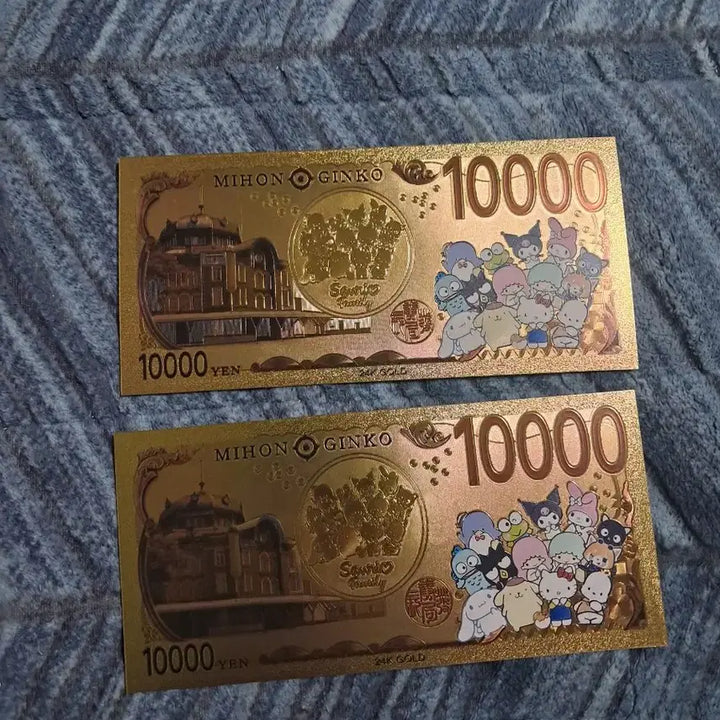 [BUNJANG] Hello Kitty My Melody Gold Foil Commemorative Banknotes (2 pcs) / [급전] 헬로키티 마이멜로디 금박 기념 지폐 2장