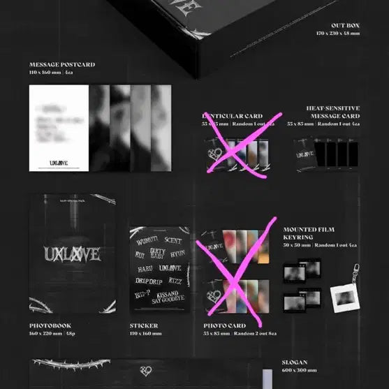 [BUNJANG] UXVE (XLOV) Unlove Special Pack Keyring / 엑스러브 XLOV 언러브 UXLXVE 스페셜팩 (포카X) 우무티 키링