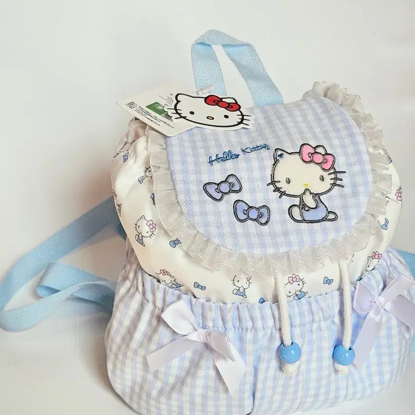 [BUNJANG] Hello Kitty Lace Drawstring Backpack / 키티 레이스 체크 복조리 백팩
