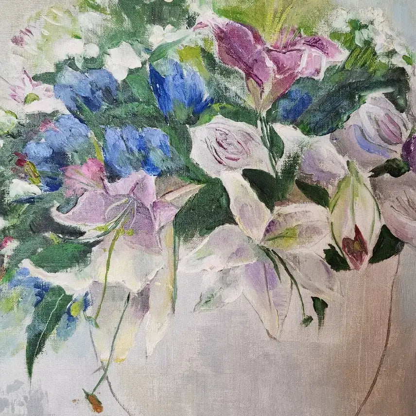 [BUNJANG] Yoon Duk-hee Vintage Floral Still Life Oil Painting (10-ho Size) / [윤덕희 화백] 캔버스에 담긴 우아한 꽃의 향연 - 빈티지 정물 유화 (10호)