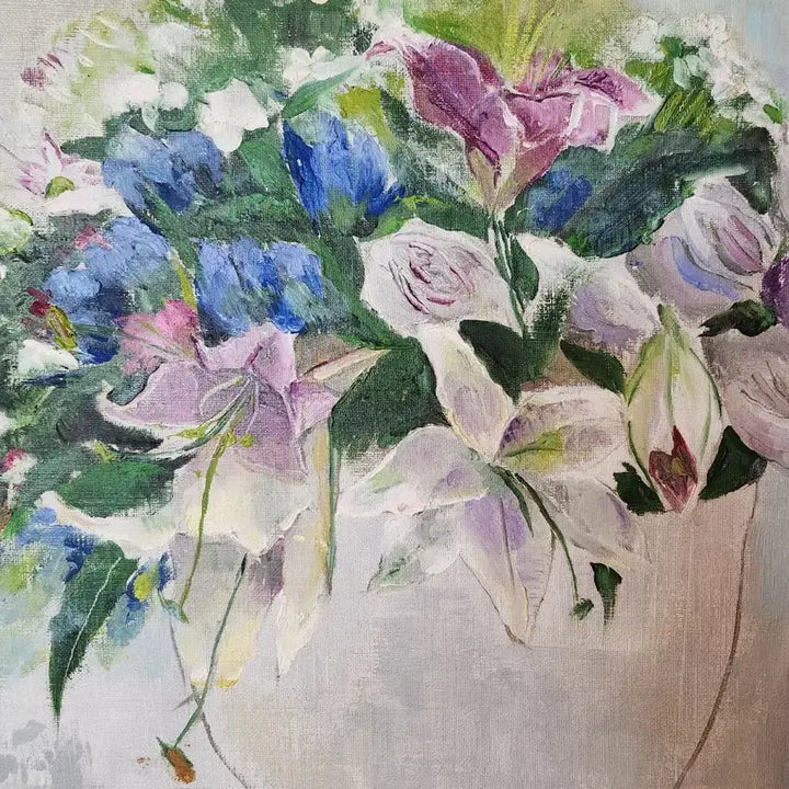 [BUNJANG] Yoon Duk-hee Vintage Floral Still Life Oil Painting (10-ho Size) / [윤덕희 화백] 캔버스에 담긴 우아한 꽃의 향연 - 빈티지 정물 유화 (10호)