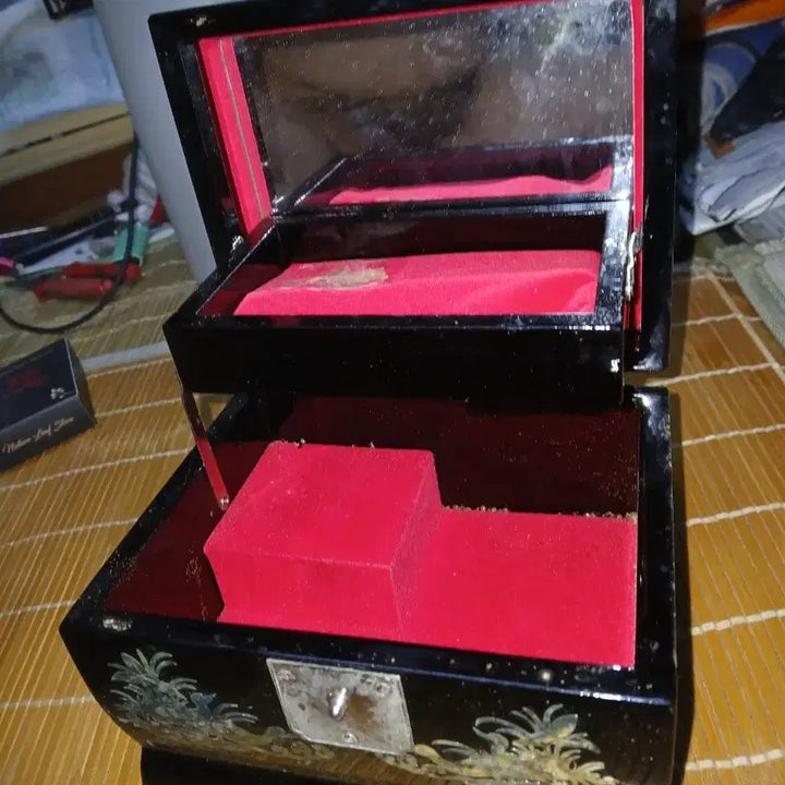 [BUNJANG] Vintage Black Lacquer Mother-of-Pearl Inlaid Circular Box / 빈티지보석함 흑칠 나전 칠기 원형함15-20-15