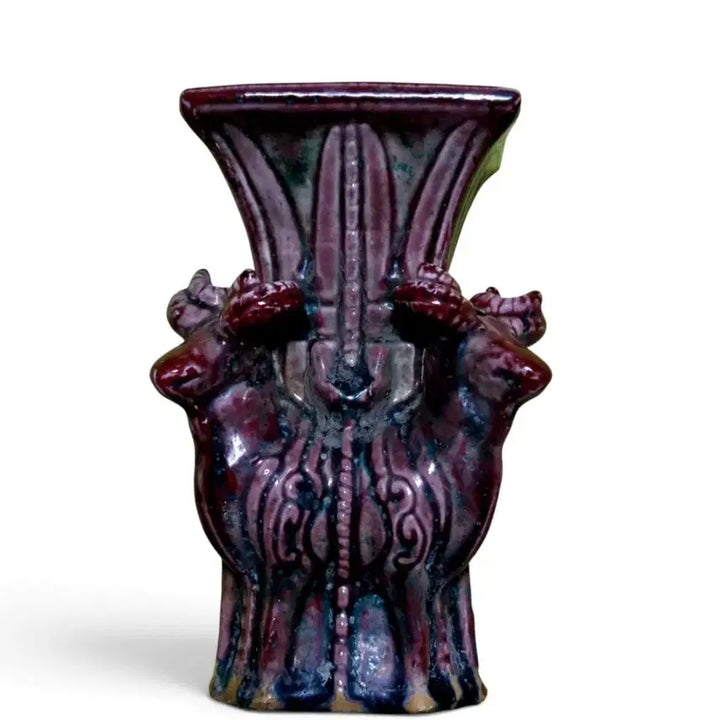 [BUNJANG] Chinese Celadon Vase with Unique Glaze, Late Qing Dynasty - Republic Era / 유리홍 사방형양이준